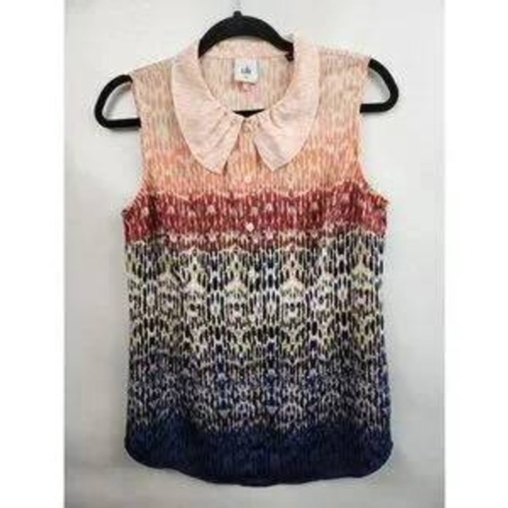 Cabi‎ Love Blouse Top Womens Medium Ombre Abstract Peter Pan Collar